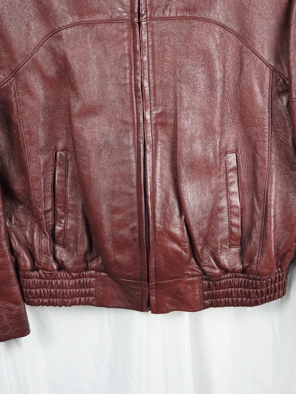 Lapiel Burgundy Leather Bomber Zip Up Jacket Size 42 - Picture 2 of 16
